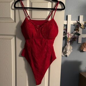 Klassy Network Vibrant Red Lace Bodysuit